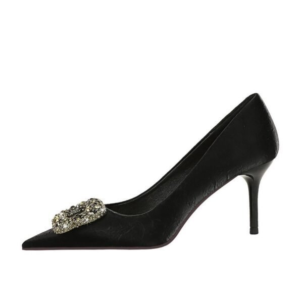 Bigtree Shoes 7239-Ak83 European and American Style Fashionable Banquet Women's Shoes Stiletto High Heel Shallow Mouth Pointed Rhinestone Metal Buckle Single-Layer Shoes for Women