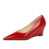 Bigtree Shoes 6639-2 European and American Style Fashionable Simple Banquet Slimming Shiny Patent Leather Shallow Mouth Pointed High Heel Wedge Shoes Women's Shoes