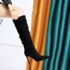 BIGTREE SHOES 315-A19 Retro European American Style Winter Female Boots Super High Heel Stiletto Heel Wrinkled Suede Pointed Toe Banquet High Leg Boot