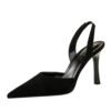 BIG TREE SHOES 228-1 European and American Style Fashionable Simple Summer High Heels Women's Shoes Suede Shallow Mouth Pointed-Toe Hollowed Back Strap Sandals