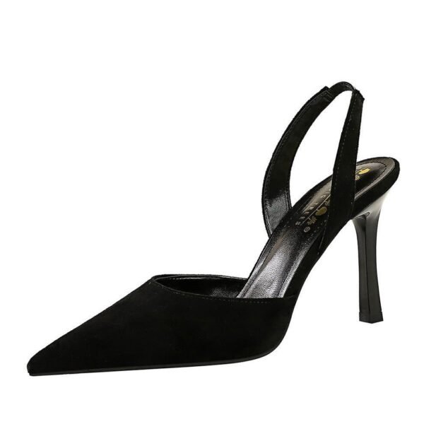 BIG TREE SHOES 228-1 European and American Style Fashionable Simple Summer High Heels Women's Shoes Suede Shallow Mouth Pointed-Toe Hollowed Back Strap Sandals