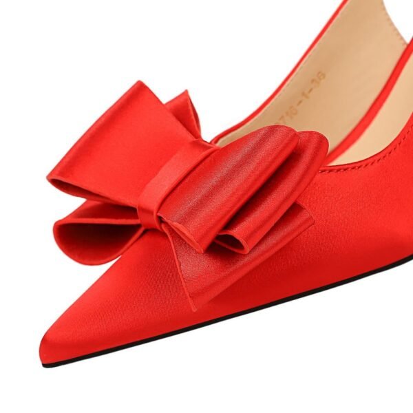 Bigtree shoes 3716-h25 fashion pedicure Korean style women's shoes satin shallow mouth pointed high heel hollow-out back strap bow single-layer shoes