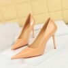 BIG TREE SHOES 9283-5 European and American Style Fashion Simple and Thin High Heels Patent Leather Low-Cut Pointed-Toe Shoes Women's Shoes High Heel Single-Layer Shoes Women