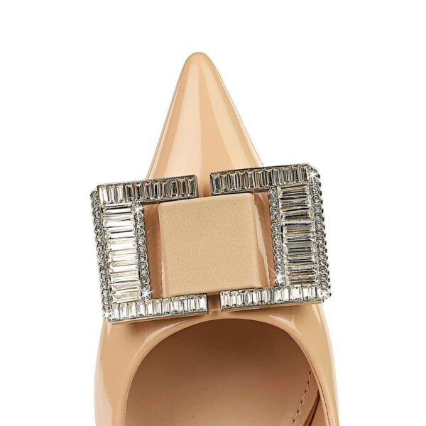 BIGTREE SHOES 1961-K71 European and American Style Fashion Banquet Spring and Autumn Women's Shoes Mid Heel Patent Leather Shallow Mouth Pointed-Toe Metal Rhinestone Buckle Pumps