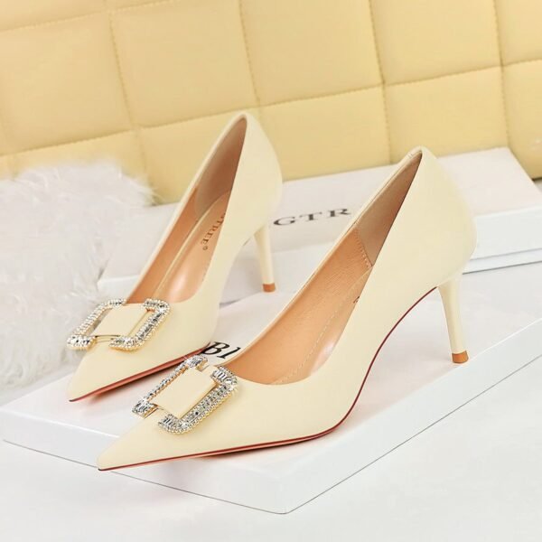 BIGTREE SHOES 3265-ak6 European and American Style Fashion Banquet Women's Shoes Stiletto Heel Shallow Mouth Pointed Toe Rhinestone Buckle Pumps High Heels Women