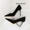 BIGTREE SHOES 9511-K75Shallow Pointed Toe Square Rhinestone Single Shoes High Heels