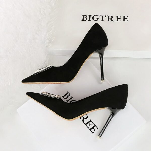 BIGTREE SHOES 9511-K75Shallow Pointed Toe Square Rhinestone Single Shoes High Heels