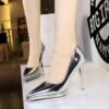 702af20e4d3f3cf366c9f762e809510d BIGTREE SHOES 3255-11 European and American Style Banquet High Heels Women's Shoes Shallow Mouth Pointed Toe Metal Stiletto Ultra High Heels Waterproof Platform Single Shoes