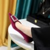 BIGTREE SHOES 237-K39 European and American Style Banquet Women's Shoes Stiletto Mid-Heel Thick Suede Shallow Mouth Pointed-Toe Metal Rhinestone Buckle Pumps