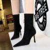 big tree shoes 325-8 European and American Style Fashionable Simple Ultra High Heel Stiletto Heel Bootie Suede Pointed Toe Pedicure Women's Skim-Fit Boots Ankle Boots