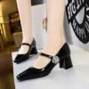 BIGTREE SHOES 5288-K88 European and American Style Banquet Women's Shoes Thick Heel Mid-Heel Low-Cut Square Head Light Luxury Rhinestone Buckle Ankle-Strap Shoes Female