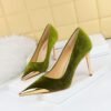 9318-1 European and American Style Banquet Affordable Luxury Fashion High Heels Stiletto Heel Metal Pointed Toe Suede Women's Thin Shoes BIG TREE SHOES