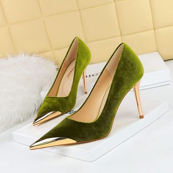 9318-1 European and American Style Banquet Affordable Luxury Fashion High Heels Stiletto Heel Metal Pointed Toe Suede Women's Thin Shoes BIG TREE SHOES