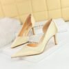 BIG TREE 3165-A8 European and American Fashion Minimalist Banquet Side Hollow High Heel Stiletto Low Mouth Pointed Toe Satin Women's Shoes