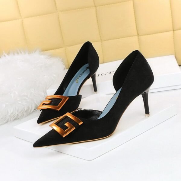 6168-A2 Square buckle high heels party shoes-Bigtree shoes
