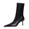 73c9907fc1ee1ae77e2cca5bee066ff3 big tree shoes 328-12 Retro European American Style Winter Fashion Simple Mid Heel Stiletto Heel Pointed Toe Pedicure Slimming Banquet Women's Boots Short Boots