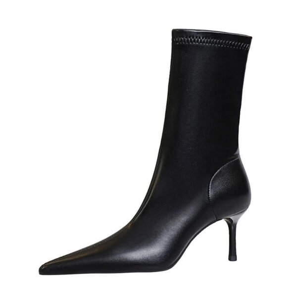 73c9907fc1ee1ae77e2cca5bee066ff3 big tree shoes 328-12 Retro European American Style Winter Fashion Simple Mid Heel Stiletto Heel Pointed Toe Pedicure Slimming Banquet Women's Boots Short Boots