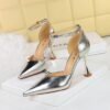 BIGTREE SHOES 8386-5 Retro European American Style Wine Cup Heel Ultra-High Heel Shallow Mouth Pointed-Toe Hollowed Hollow Strap Sandals Women's Shoes
