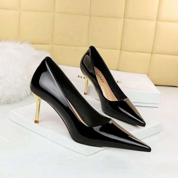 7122--1Leather high heels party shoes metal stiletto shoes-Bigtree shoes