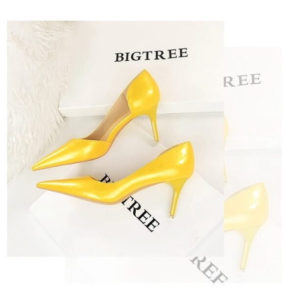 1363-A2 Korean fashion slim banquet fine heel high heel shallow pointed side hollow patent leather women's shoes single shoes high