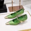 BIGTREE SHOES 237-23 National Style Women's Shoes Stiletto Heel Metal Heel Mid Heel Patchwork Assorted Colors Pointed Toe Shallow Mouth Strap Pearl Shoes Women