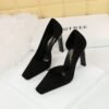 BIG TREE SHOES 3275-2 European and American Fashion Minimalist Thick Heel Super High Heel Low-Cut Square Toe Suede Side Hollow Pumps Women's Shoes High Heels