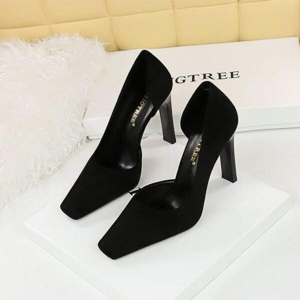 BIG TREE SHOES 3275-2 European and American Fashion Minimalist Thick Heel Super High Heel Low-Cut Square Toe Suede Side Hollow Pumps Women's Shoes High Heels
