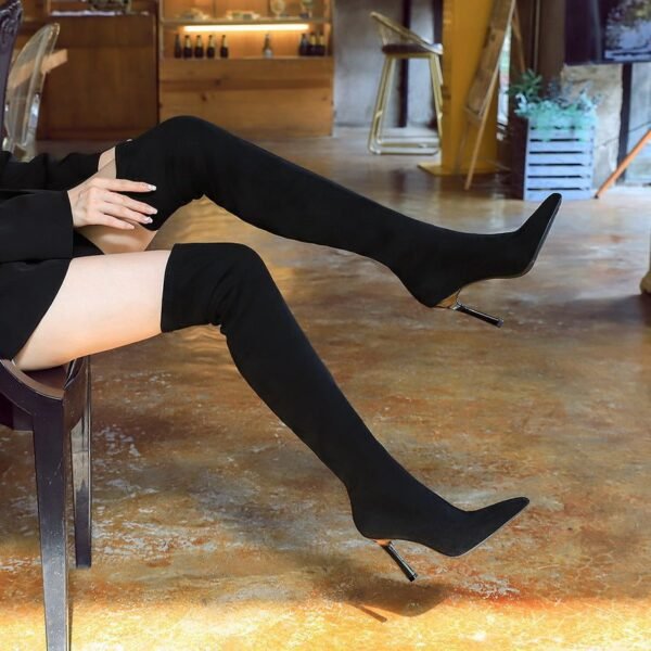 BIGTREE SHOES 365-6 European and American Style Winter Fashion Simple Boots Super High Heel Suede Pointed Toe Pedicure Skim-Fit over-the-Knee Boots