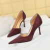 Bigtree Shoes 8238-3 Retro European American Style Banquet Women's Shoes Stiletto Heel Shallow Mouth Pointed Toe Cloth Side Hollow out Pumps High Heels