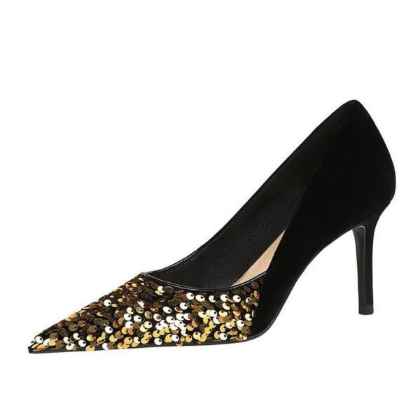 BIGTREE SHOES 7236-1 European and American Style Affordable Luxury Fashion Banquet Women's Shoes High Heels Stiletto Heel Shallow Mouth Pointed Stitching Sequin Cloth Pumps