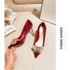 Runnig heels Runnig heels 818-10 Pointed High Heels Women's Stiletto Heel Red Wedding Shoes Bridal Shoes 32-Size 43