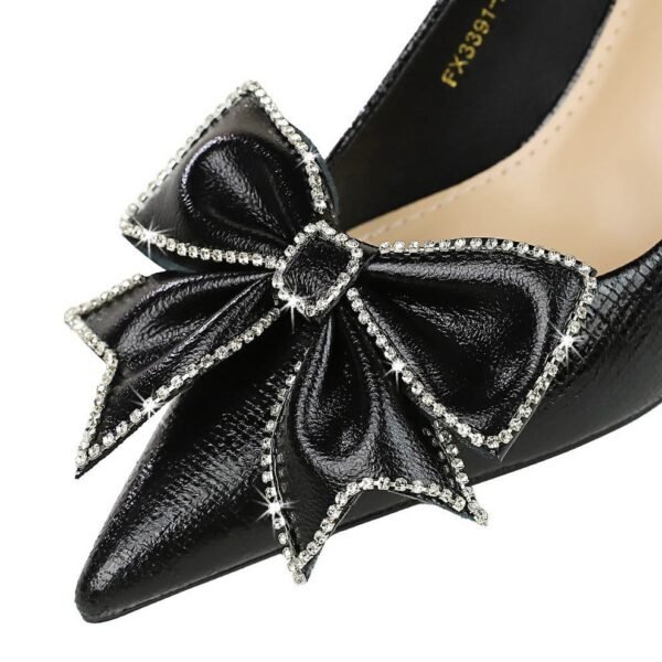 781a0006051a137157f97ab641ab7966 BIGTREE SHOES 3391-ah53 European and American Style Banquet Women's Shoes Stiletto Heel Shallow Mouth Pointed Toe Rhinestone Bow Pumps High Heels