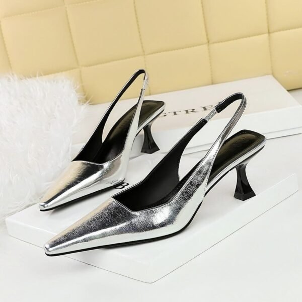 BIGTREE SHOES 2A05 European and American Style Retro Banquet Women's Shoes High Heel Wine Glass Heel Low-Cut Square Toe Hollow Back Strap Back Open Shoes Women