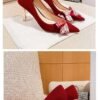 Runnig heels C888-17 Red Wedding Shoes Pointed Toe Bridal Shoes Versatile Wedding Dress Women's Butterfly High Heels