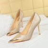 BIGTREE SHOES 9318-10 National Style Women's Shoes High Heels Silk Stiletto Low-Cut Metal Pointed Toe Satin Banquet High Heel Pumps Women