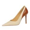 BIGTREE SHOES 9116-5 Retro Style High Heels Stiletto Heel Banquet Women's Shoes Shallow Mouth Pointed-Toe Colorblock Spring and Autumn New Super High Heel Shoes