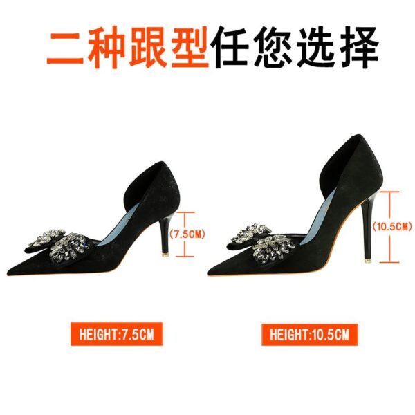 7a05f33315e0b971ab27aecbf1fedd87 BIG TREE Shoes 6168-AH3 European and American Banquet Thinner Side Hollowed Women's Shoes Shallow Mouth Pointed Toe Rhinestone Bow High Heel Pumps