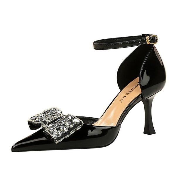 BIGTREE SHOES 8323-h20 Summer High Heels Women's Shoes Sping Sandal Pointed-Toe Hollowed Rhinestone Bow Ankle-Strap High Heel Sandals