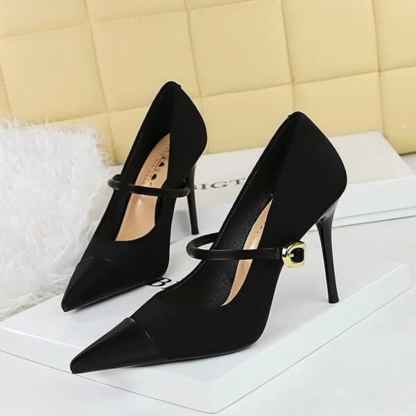 7b21a1742c86e698137c860b2400b720 BIGTREE SHOES 9116-3 Korean style fashion banquet high heels women's shoes stiletto low-cut corduroy stitching pointed toe strap pumps