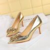BIGTREE SHOES 3391-ah56 European and American Style Banquet High Heels Women's Shoes Stiletto Heel Shallow Mouth Pointed Flower Rose Pumps
