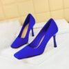 BIG TREE SHOES 7731-2 Korean Style Spring and Autumn Fashion All-Matching Simple High Heels Stiletto Suede Low-Cut Square Toe Women's Shoes High Heel Pumps