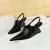 7b7c5b18f10d2f7177015e2fc6946729 BIGTREE SHOES 1097-3 Retro Europe and America Fashion High Heel Wedge Deep Mouth Pump Hollow Back Strap Sandals High Heels Women's Shoes