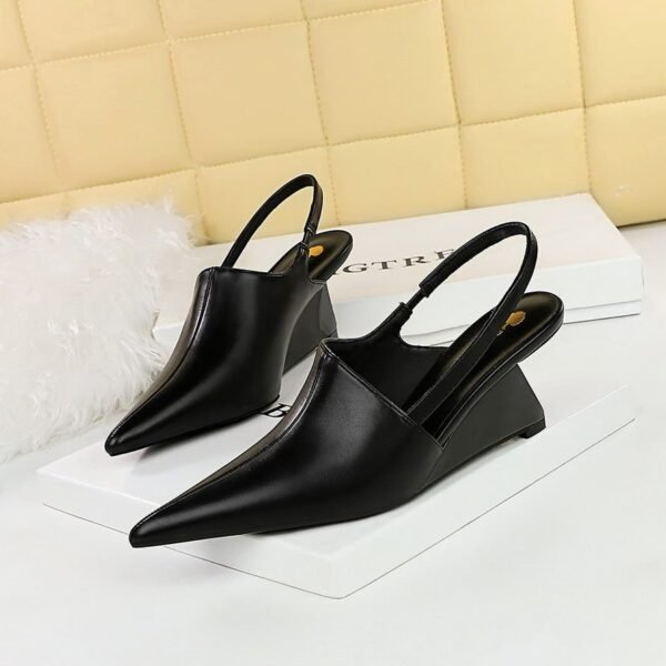 7b7c5b18f10d2f7177015e2fc6946729 BIGTREE SHOES 1097-3 Retro Europe and America Fashion High Heel Wedge Deep Mouth Pump Hollow Back Strap Sandals High Heels Women's Shoes