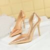 BIG TREE SHOES 6283-1 Korean Fashion High Heels Women's Shoes Stiletto Heel Shallow Mouth Pointed Toe Side Hollow Banquet Shoes High Heel
