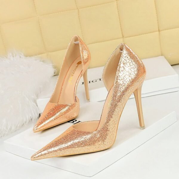 BIG TREE SHOES 6283-1 Korean Fashion High Heels Women's Shoes Stiletto Heel Shallow Mouth Pointed Toe Side Hollow Banquet Shoes High Heel
