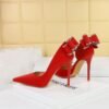 BIG TREE SHOES 626-H36m European and American Banquet High Heels Stiletto Heel Shallow Mouth Pointed Toe Side Hollow Rhinestone Back Bow Pumps