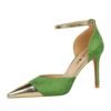 BIGTREE SHOES 8386-7 National Style Women's Shoes Sping Sandal Banquet High Heel Low-Cut Pointed Toe Stitching Pointed Toe Hollow-out Strap Sandals for Women