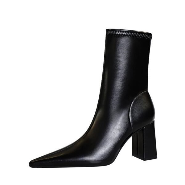 BIG TREE SHOES 6838-2 European and American Style Fashionable Simple  Thinner Chunky Heel High Heel Pointed Toe Winter Skinny Boots Women's Ankle Boots