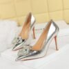 BIGTREE SHOES 3391-h52 European and American Style Banquet High Heels Women's Shoes Stiletto Heel Shallow Mouth Pointed Toe Rhinestone Flower Shoes Women