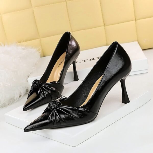 BIG TREE Shoes 886-1 European and American  Thinner Stiletto Heel Shallow Mouth Pointed-Toe Bowknot Pumps High Heels Women's Shoes